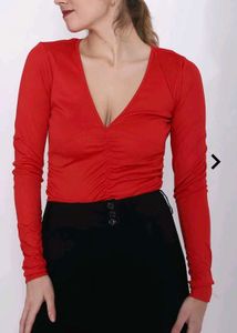 Chic Ruched V-Neck Long Sleeve Top(bodysuit)
