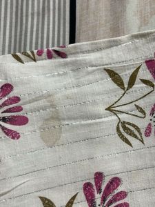White Kurta with Pink Floral Print and Dupatta