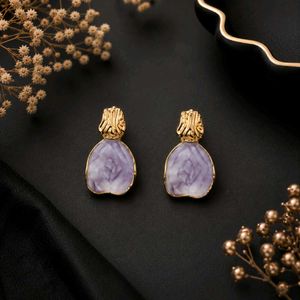 Elegant Purple Stone Drop Earrings