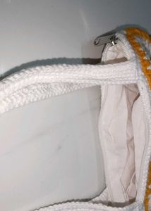 Handmade Crochet Tote Bag - Yellow &amp; White