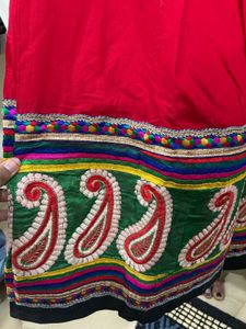 Vibrant Red Embroidered Skirt with dupatta and blo