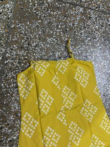 Yellow Spaghetti Strap Dress with Print