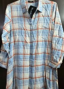 Light Blue Plaid Midi Shirt Dress