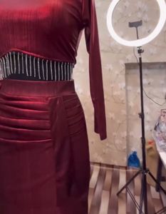 Party wear Maroon Embellished Crop Top &amp; Skirt Set