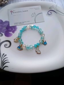 Cute Blue Beaded Bracelet with Charms