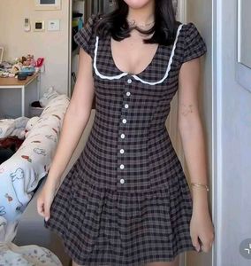 y2k Cute Plaid Button-Up Mini Dress