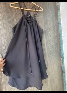 Chic Black Lace-Up Halter Dress