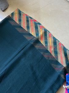 Beautiful Teal Saree with Striped Border