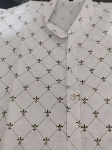 Men's White Kurta with Brown Print