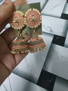 Peach Jhumka Earrings coin also accepted
