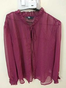 Chic Sheer Blouse with Ruffled Neckline