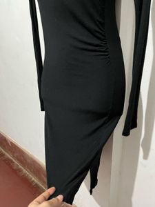 Black Long Sleeve Ruched Dress