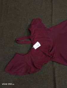 Maroon One-Shoulder Frill Skater Dress - NWT