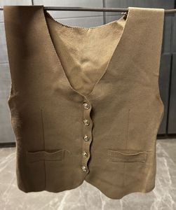 Chic Brown Knit Vest with Jewel Buttons