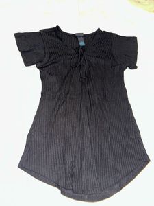 Black Lace-Up Ribbed Top