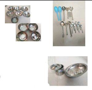utensils, bowls, spoon combo