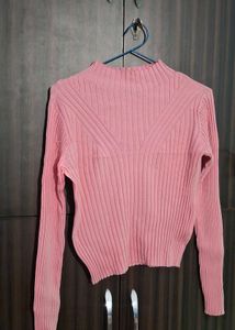 Chic Pink Ribbed Knit Mock Neck Top