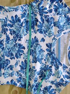 Blue Floral Print Ruffle Dress