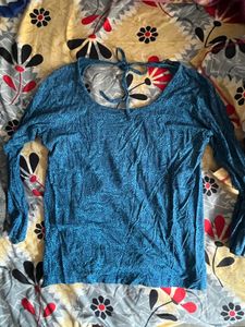 Teal Blue Printed Long Sleeve Top( Same Back Dsgn)