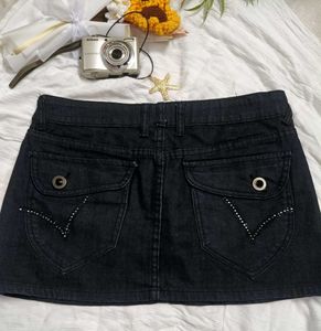 Sparkly Black Denim Mini Skirt