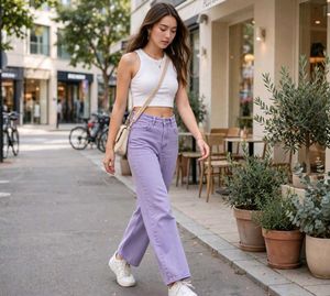 Stylish Lavender Wide-Leg Jeans