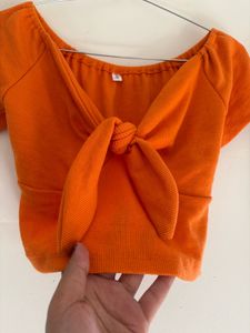 Orange Tie-Front Crop Top