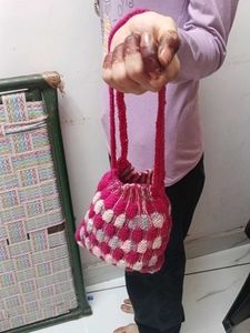 Handmade Crochet Drawstring Pouch Bag
