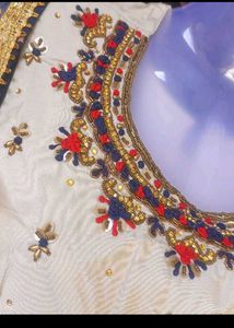 bust 38 Elegant Blue &amp; White Embroidered Kurta Set