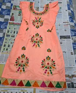 Peach Embroidered Kurta Set with Patiala Pants