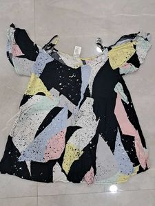 Abstract Print Cold Shoulder Top