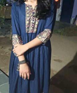 Elegant Blue Kurta with Printed Yoke