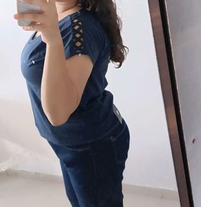 Navy Blue V-Neck Top