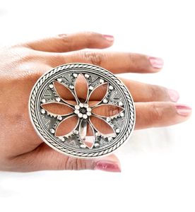 925 Silver Beautiful Oxidized Finger Big Ring
