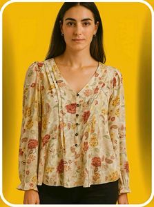💐Boutique Floral Print V-Neck Pleated Top/Tunic