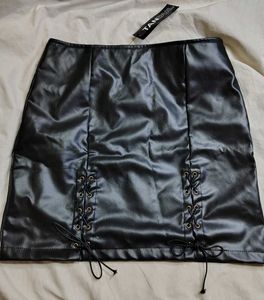Black Faux Leather Lace-Up Mini Skirt