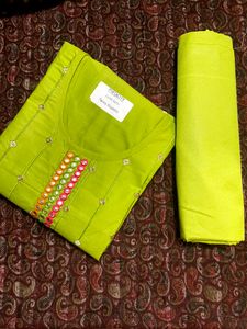 Attractive Lime Green Heavy Dupatta Dress Material