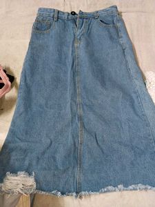 Midi Denim Skirt with Ripped Details