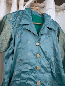 Elegant Teal Brocade Jacket