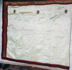 Off-White Saree with Red &amp; Black Border
