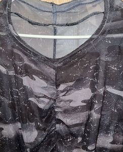 Sheer Camo Ruched Long Sleeve Top