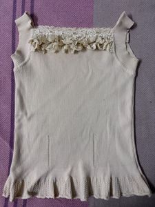 Cream Lace Trim Ribbed Tank Top