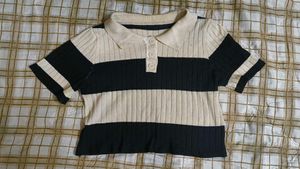 Striped Polo Neck Crop Top