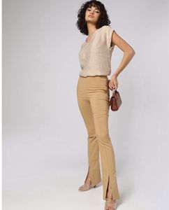 New With Tag Beige Stylish Split Hem Trousers