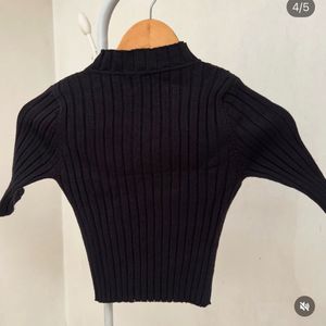 Black Ribbed Cut-Out Mock Neck Top