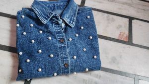 Pearl Embellished Denim Shirt