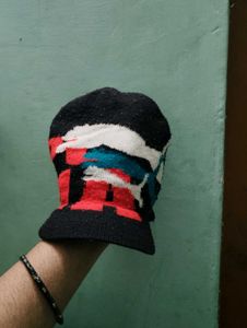 Knit Bucket Hat with Geometric Print