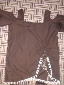 stylish brown cold shoulder kurti