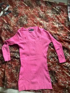 Pink Ribbed Square Neck Top