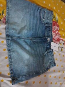 Denim Skirt with Star Embellishments