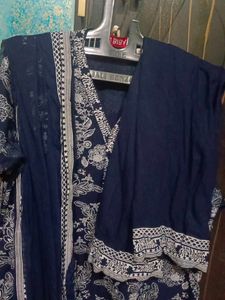 Stylish Navy Blue Floral Print Kurta